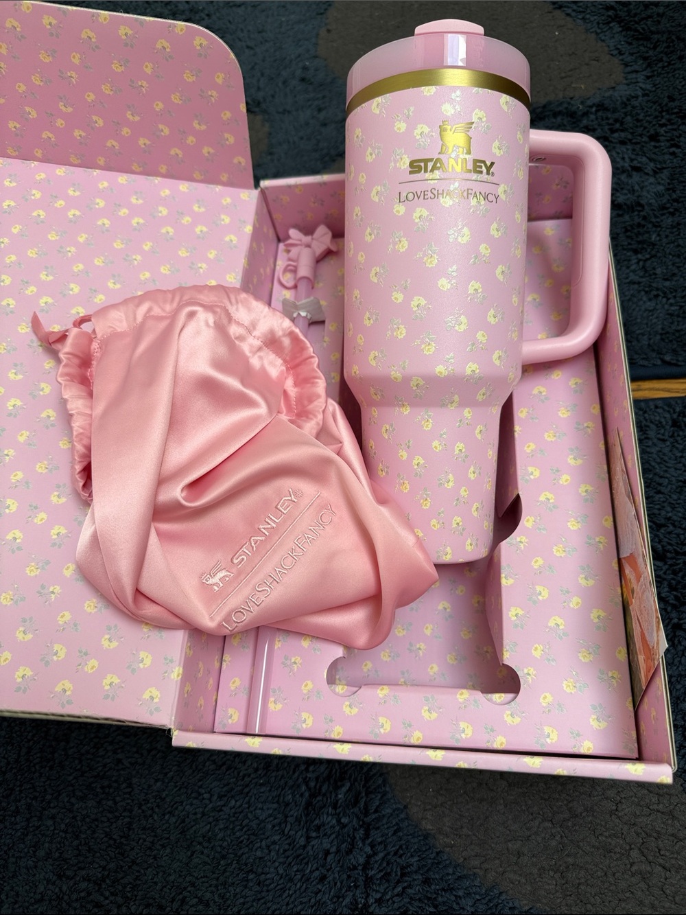 Stanley Pink Floral LoveShackFancy tumbler 40 oz polaroid rose